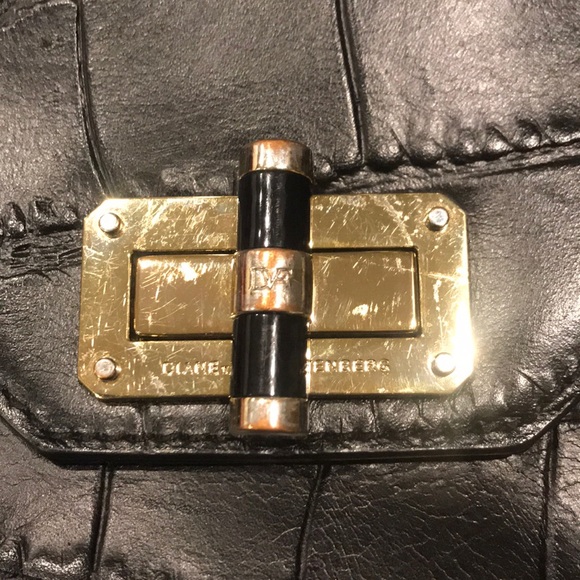 Diane Von Furstenberg DVF Secret Agent Tote Bag Purse Black Croc Embossed HTF - Picture 10 of 16